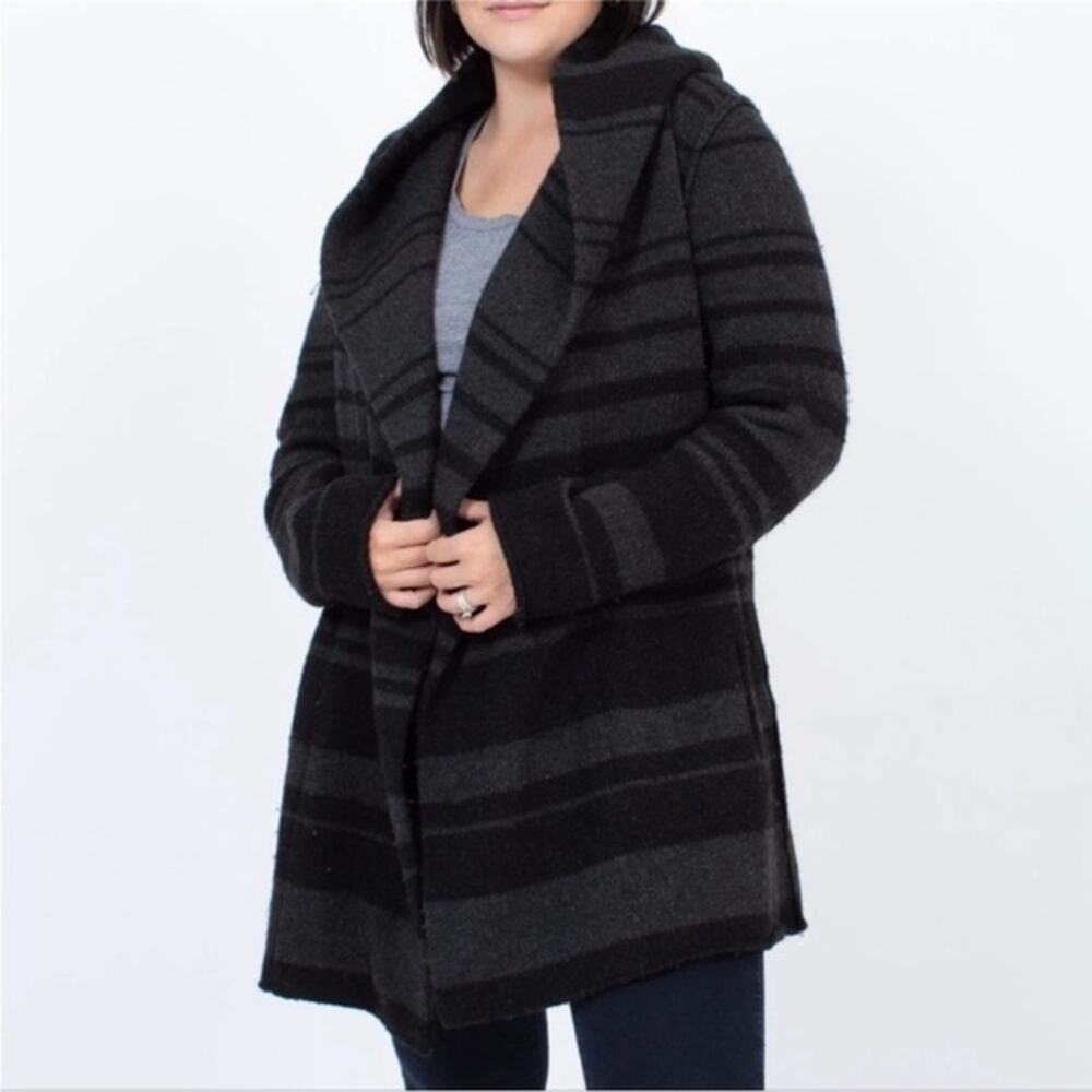 Vince Hooded Longline Cardigan Women's Small Black Gray Stripe Yak Wool Cashmere